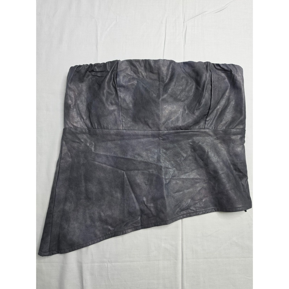 Forever 21 Tube Top Women Small Dark Gray Faux Leather Asymmetrical Hem Clubwear